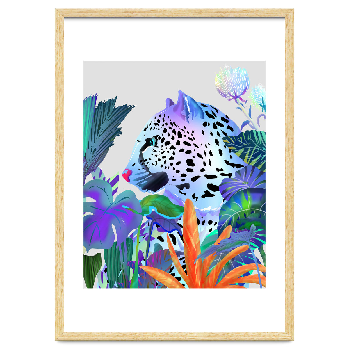 Holographic Leopard, Tropical Jungle Eclectic Nature, Colorful Botanical Wildlife, Boho Contemporary Animals, Tiger Cheetah Cat Maximalism
