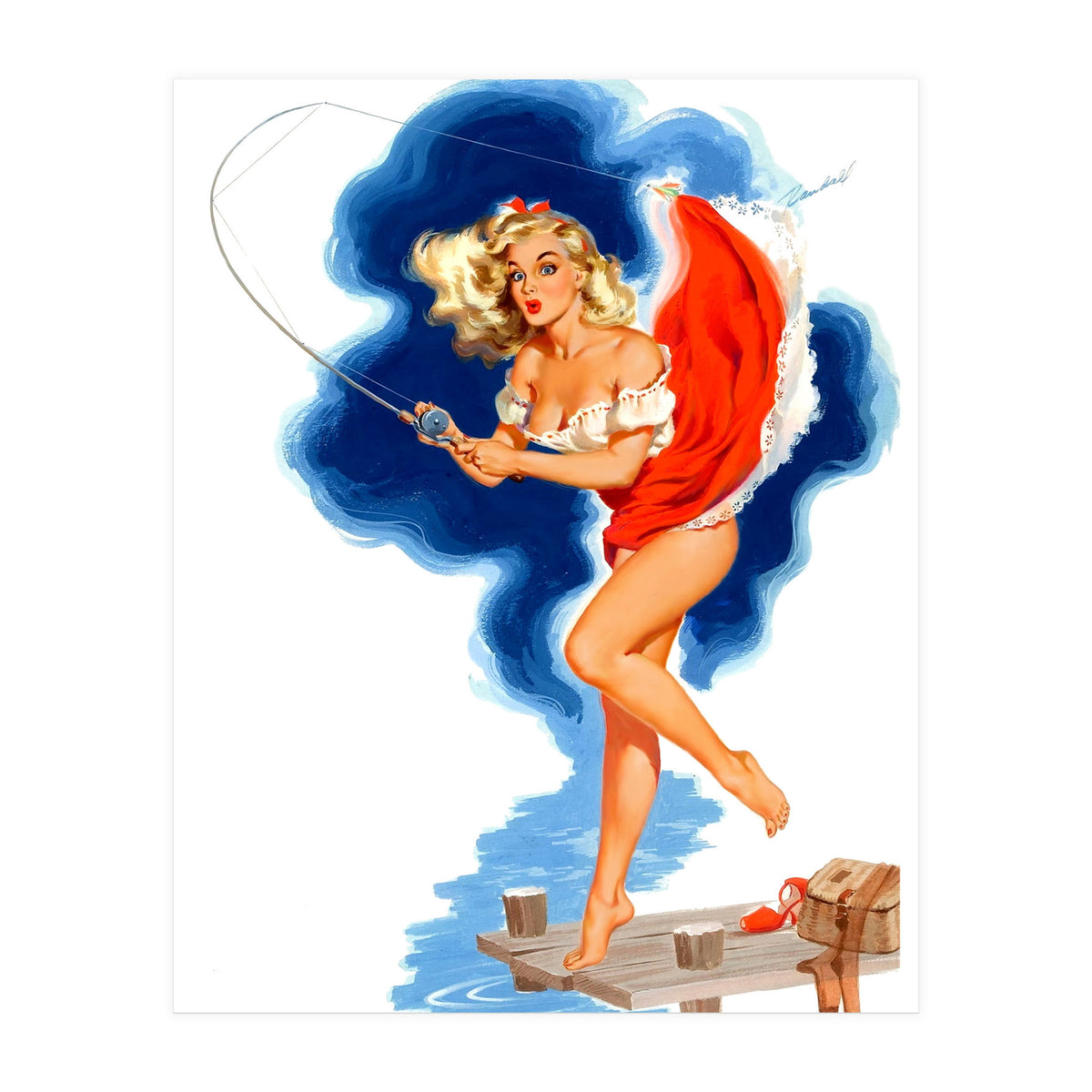 Pinup Sexy Girl And A Fishing Accident (Print Only)