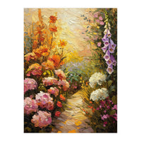 Golden Hour Summer Garden Path Oil Painting (Print Only)