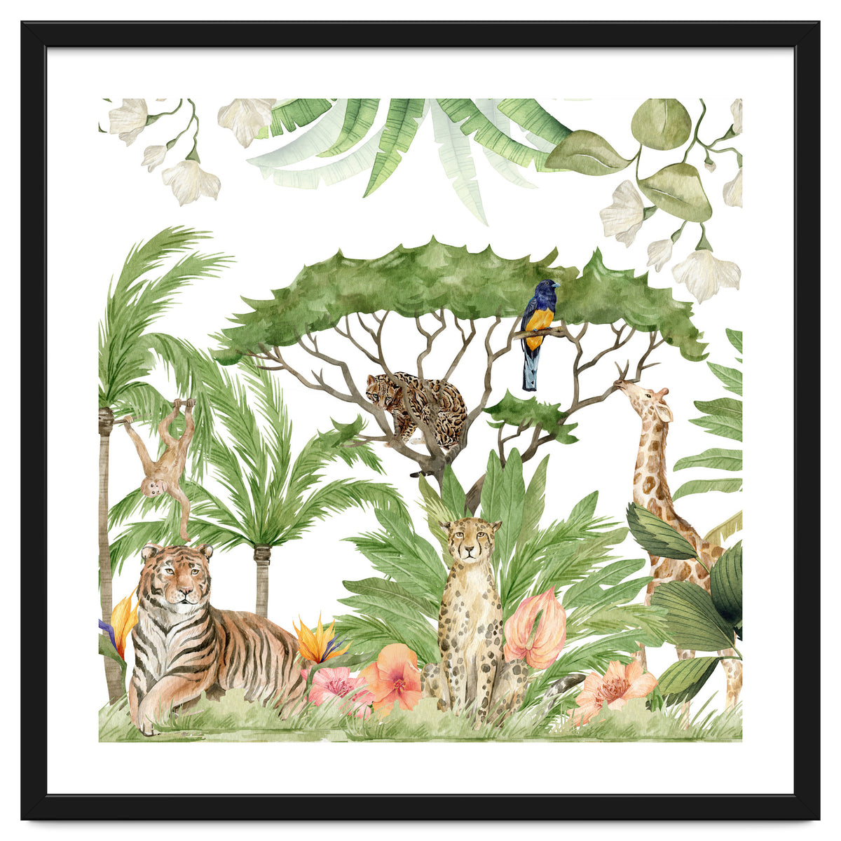 Watercolor Animals Savannah Landscape