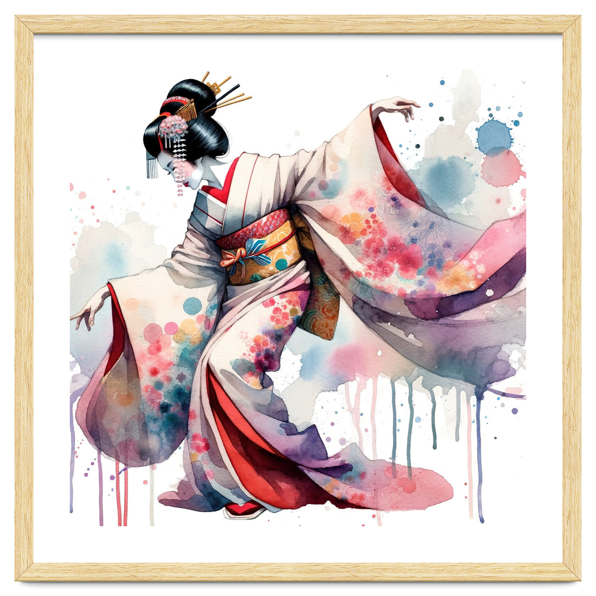 Geisha Dancer With Flowing Kimono