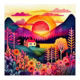 Folk Sunset Over Mountain Lake (Print Only) thumbnail