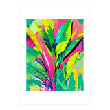 Pink Summer & Banana Leaves, Tropical Jungle Pop Of Color Nature, Forest Plants Bohemian Eclectic Watercolor Painting (Print Only) thumbnail