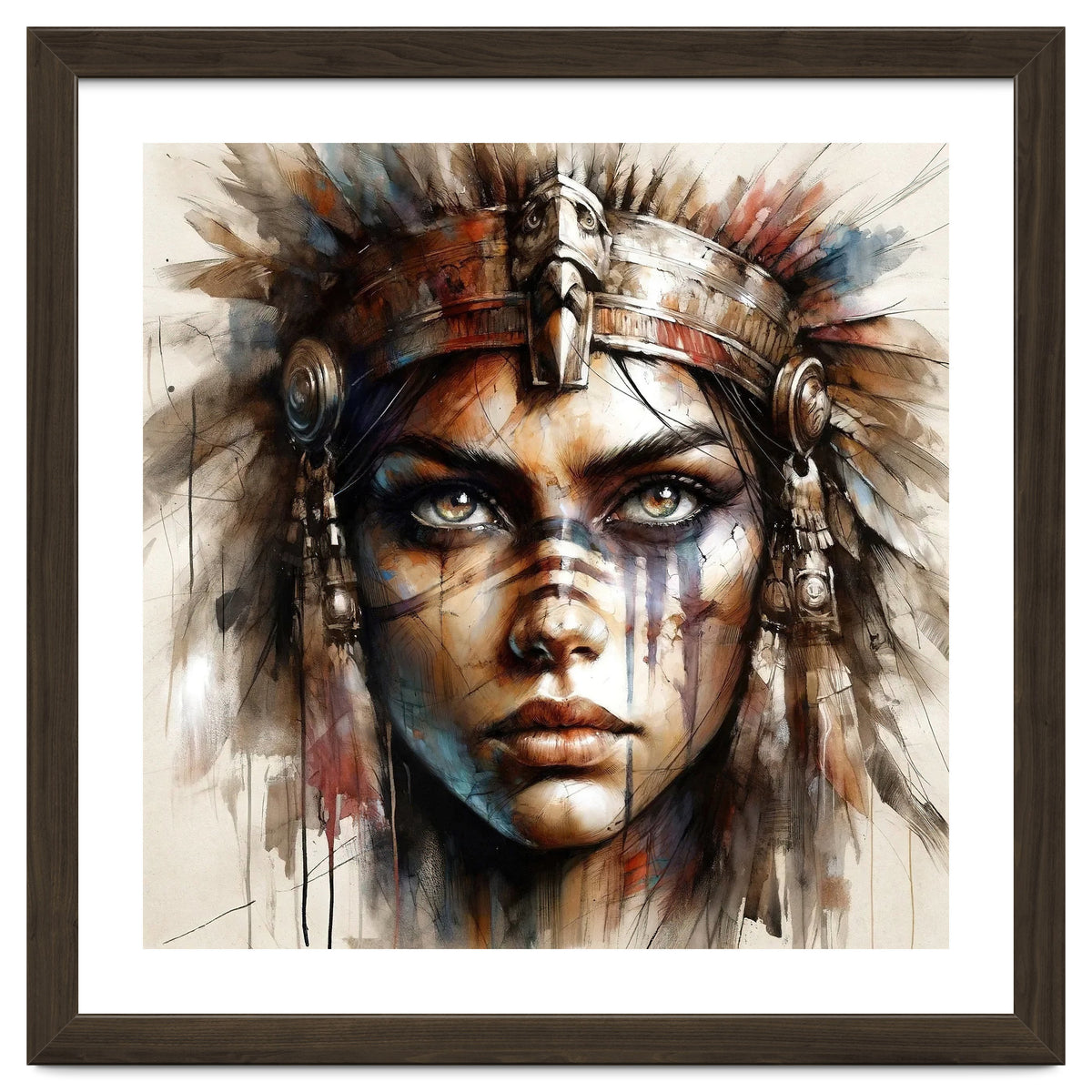 Regal Warrior Woman Watercolor Portrait