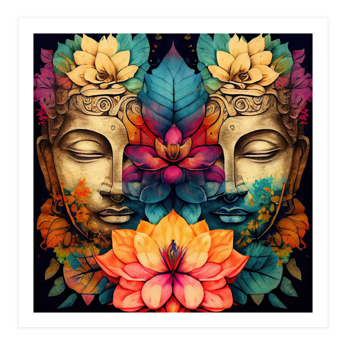 Twin Lotus Buddha Portrait (Print Only)