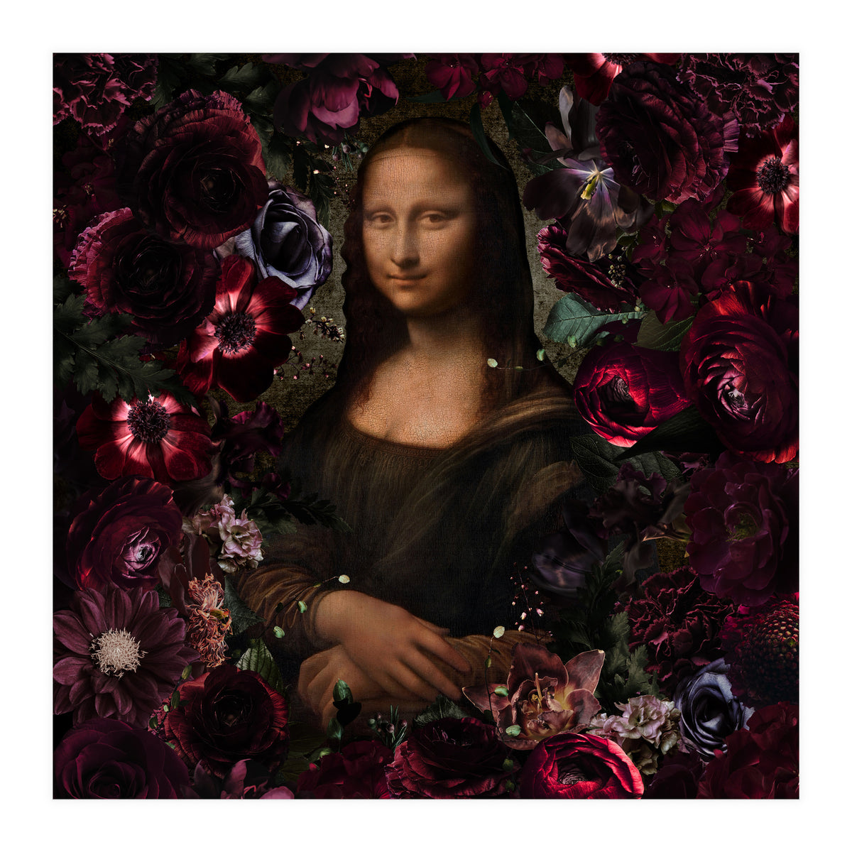 Mona Lisa And Dark Flowers (Print Only)