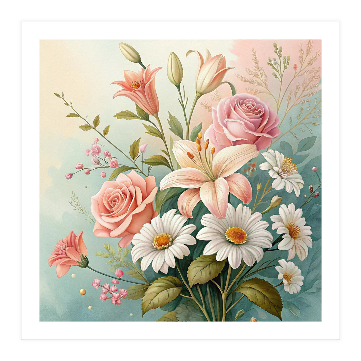 Elegant Pastel Floral Bouquet Illustration (Print Only)
