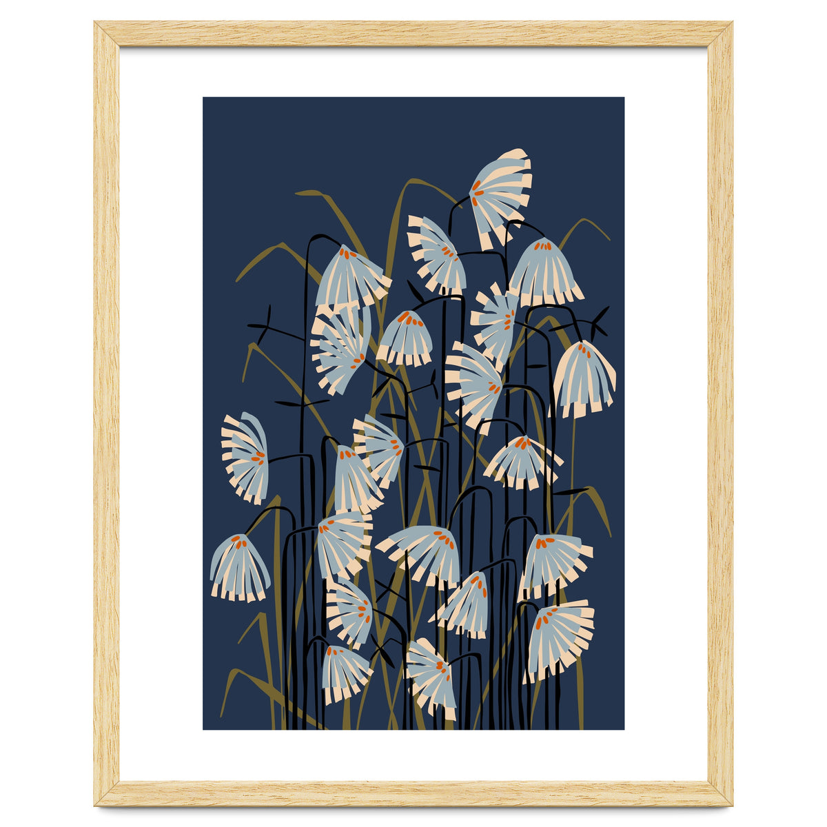 Linocut flower meadow blue