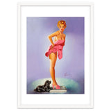 Pinup Girl On A Scale With Her Little Black Dog Behind thumbnail