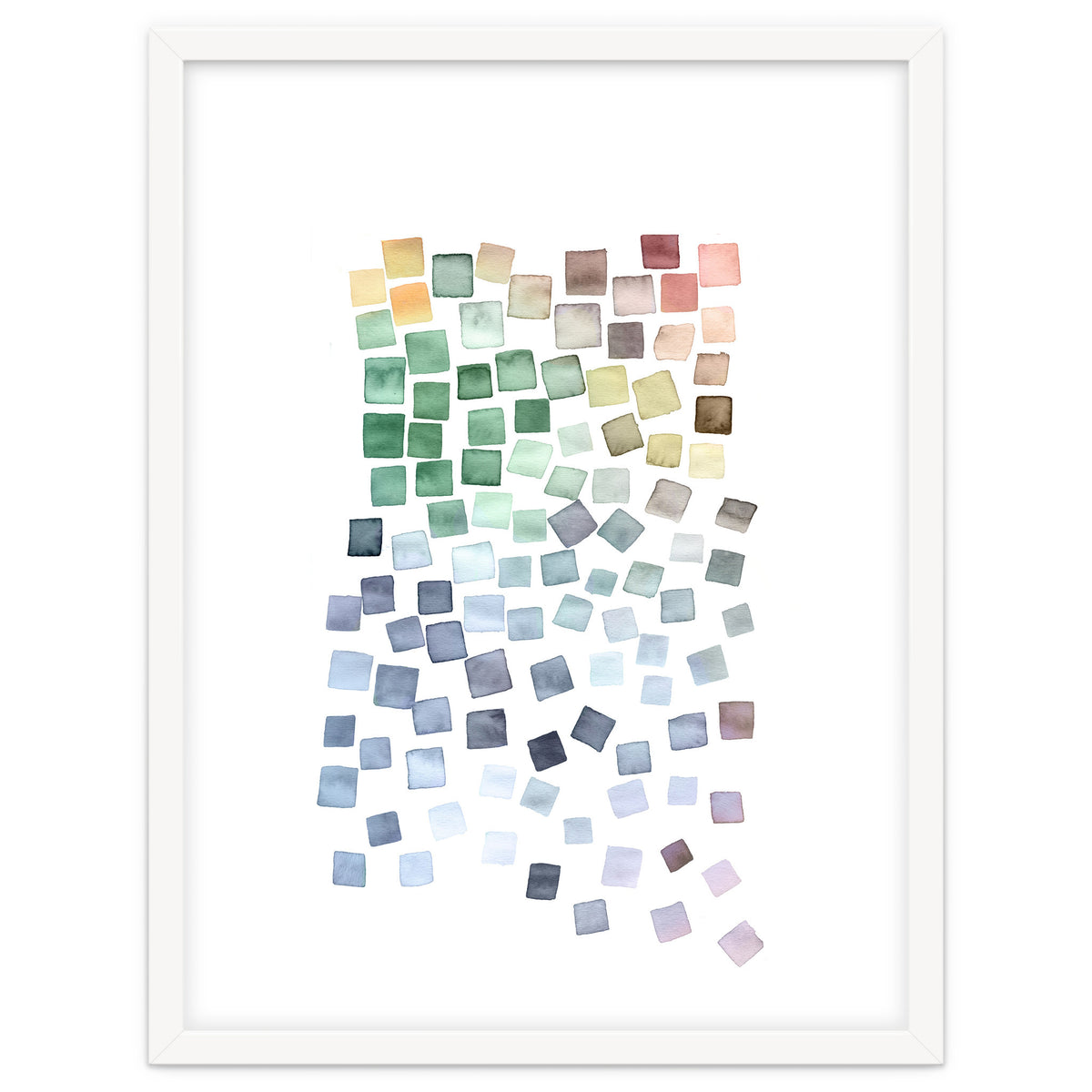 Watercolor Geometric Square Shapes Blue