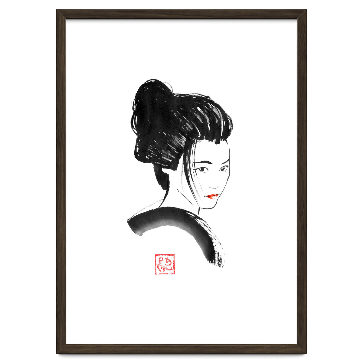 Geisha Face Red Lips