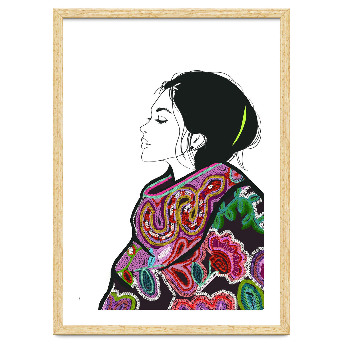 Embroidery Realistic Digital Embroidery Fashion Illustration Art Print Viddy Pop Studio Mood Room