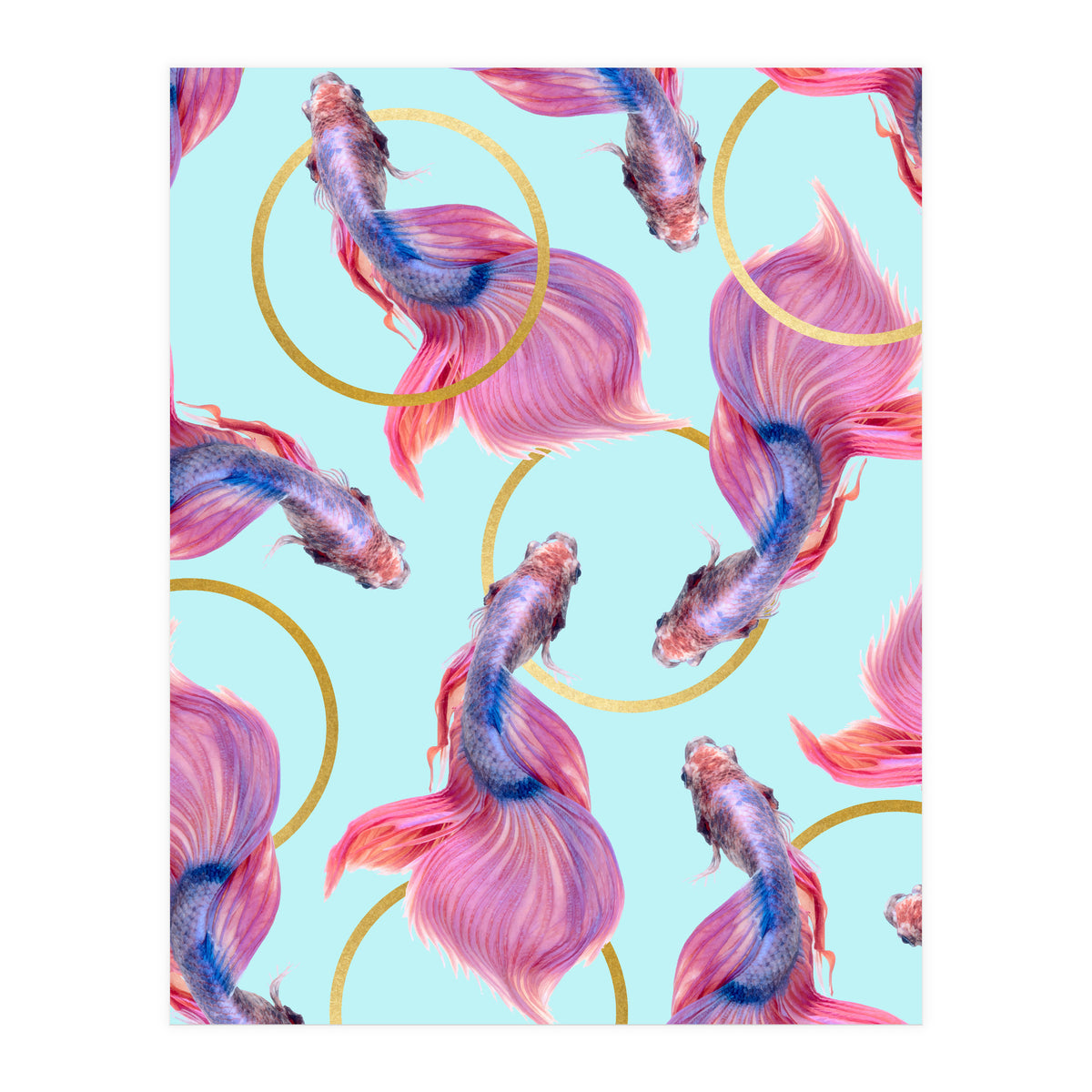 HullaHoops, Eclectic Colorful Fish Graphic Design, Animals Gold Rings Surrealism Quirky (Print Only)