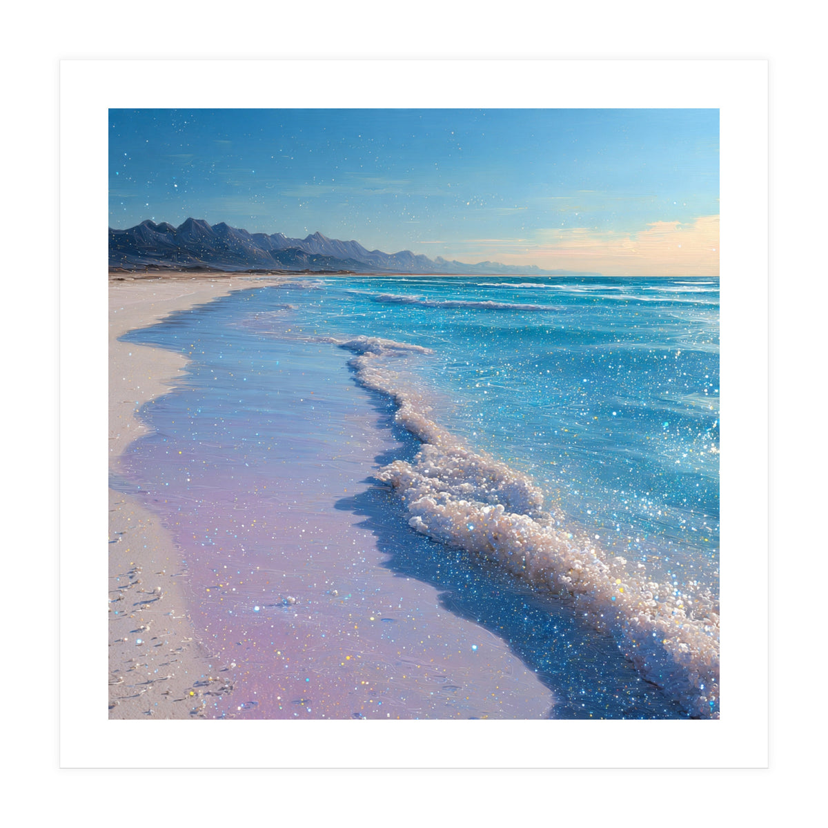 Sparkling Pastel Shoreline with Glittering Turquoise Waves (Print Only)
