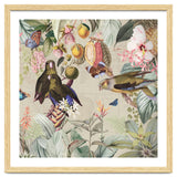Colorful Parrots And Butterflies In Flower And Fruit Tropical Jungle thumbnail
