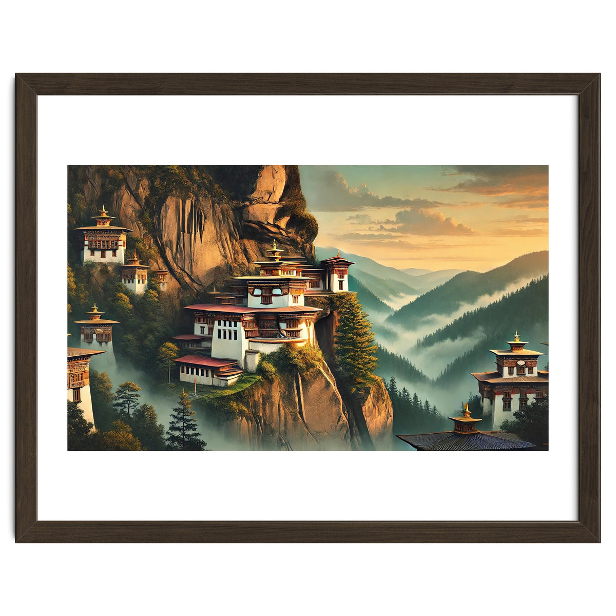 Vintage Bhutan, Mountain Monasteries Poster