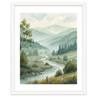 Serene River Valley in Soft Watercolor