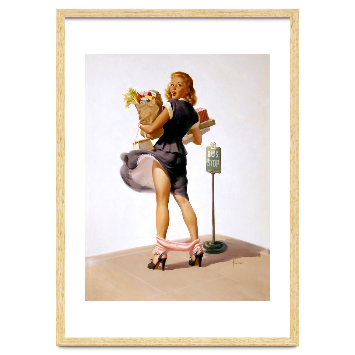 Pinup Sexy Girl Had Funny Accident On A Bus Stop