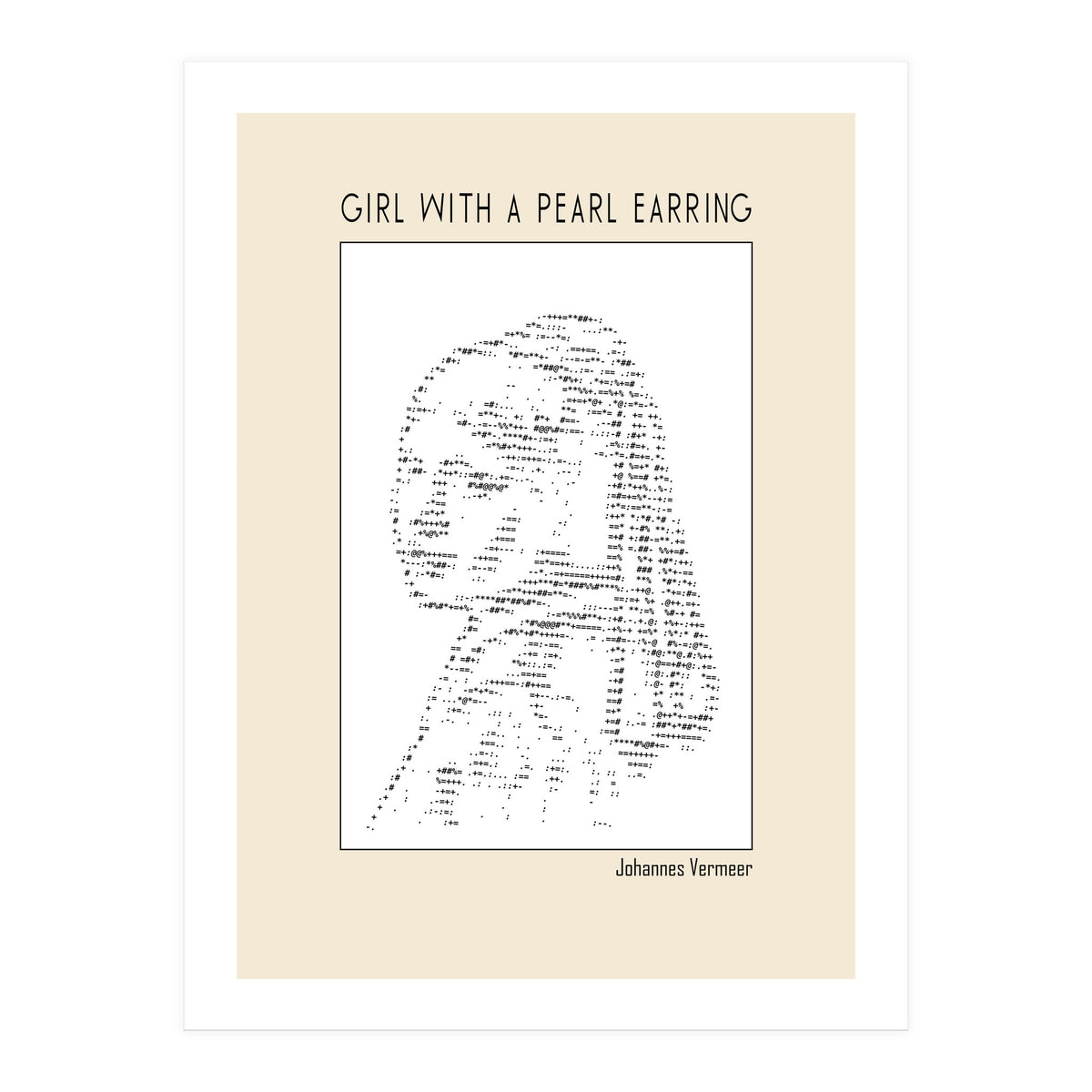 Girl With A Pearl Earring Johannes Vermeer Ascii Art (Print Only)