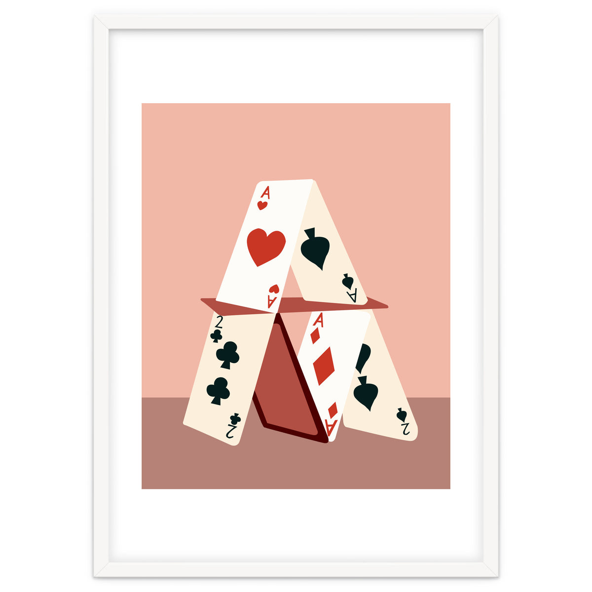 A House Made Of Cards, Relationship Concept Painting, Illustration Playing Cards, Spade Heart Eclectic Bohemian Contemporary