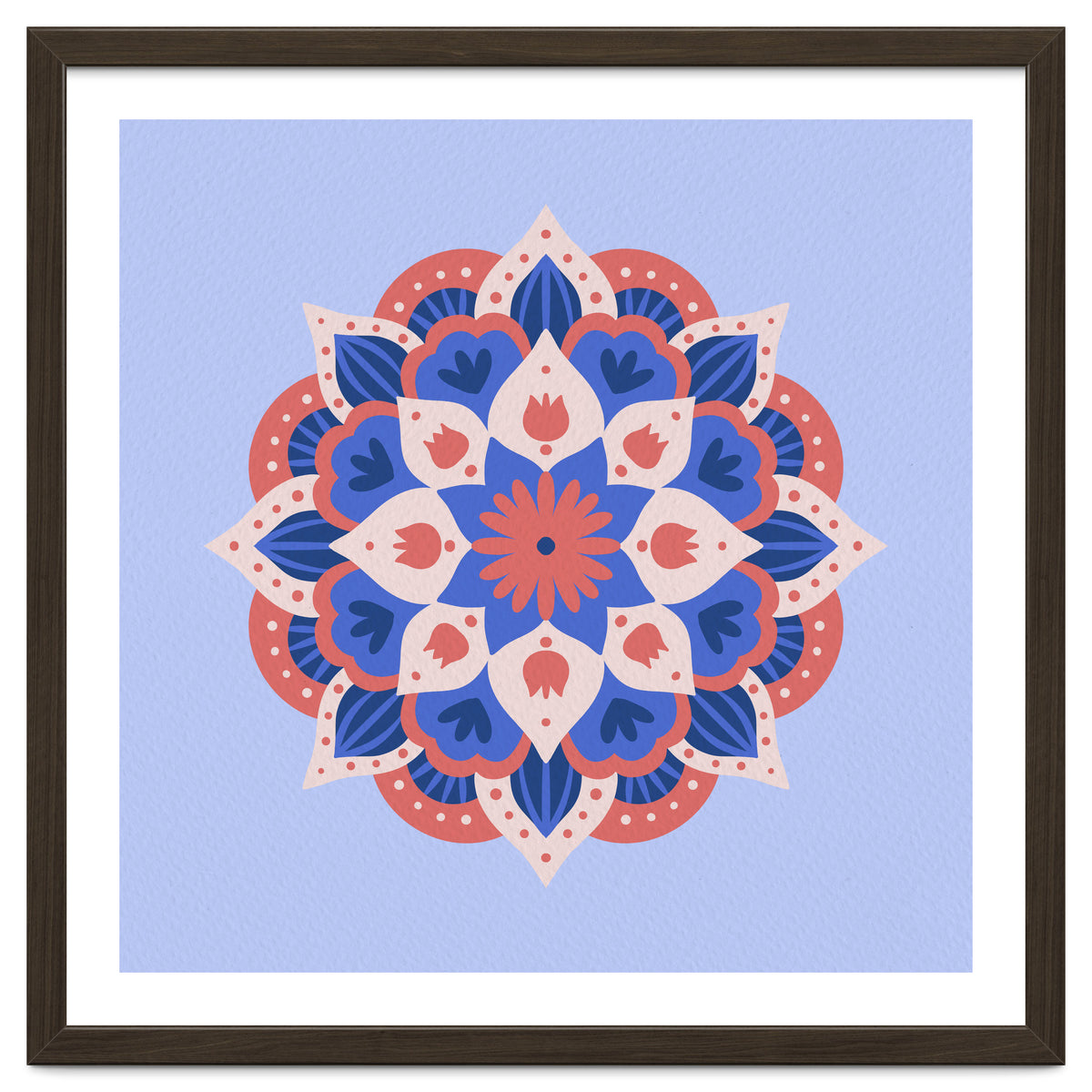 Mandala flower - blue and coral