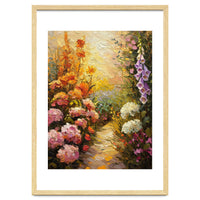 Golden Hour Summer Garden Path Oil Painting