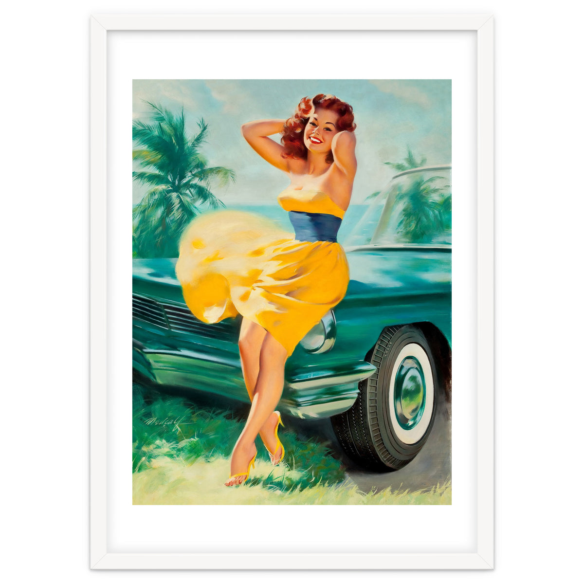 Pinup Girl Posing In Front Of The Car