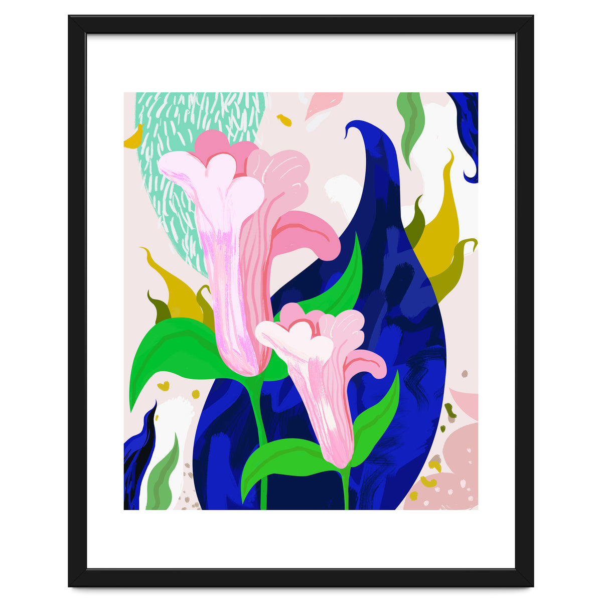 Blue Leaf | Abstract Botanical Floral Painting | Eclectic Pop of Color Nature | Jungle Plants