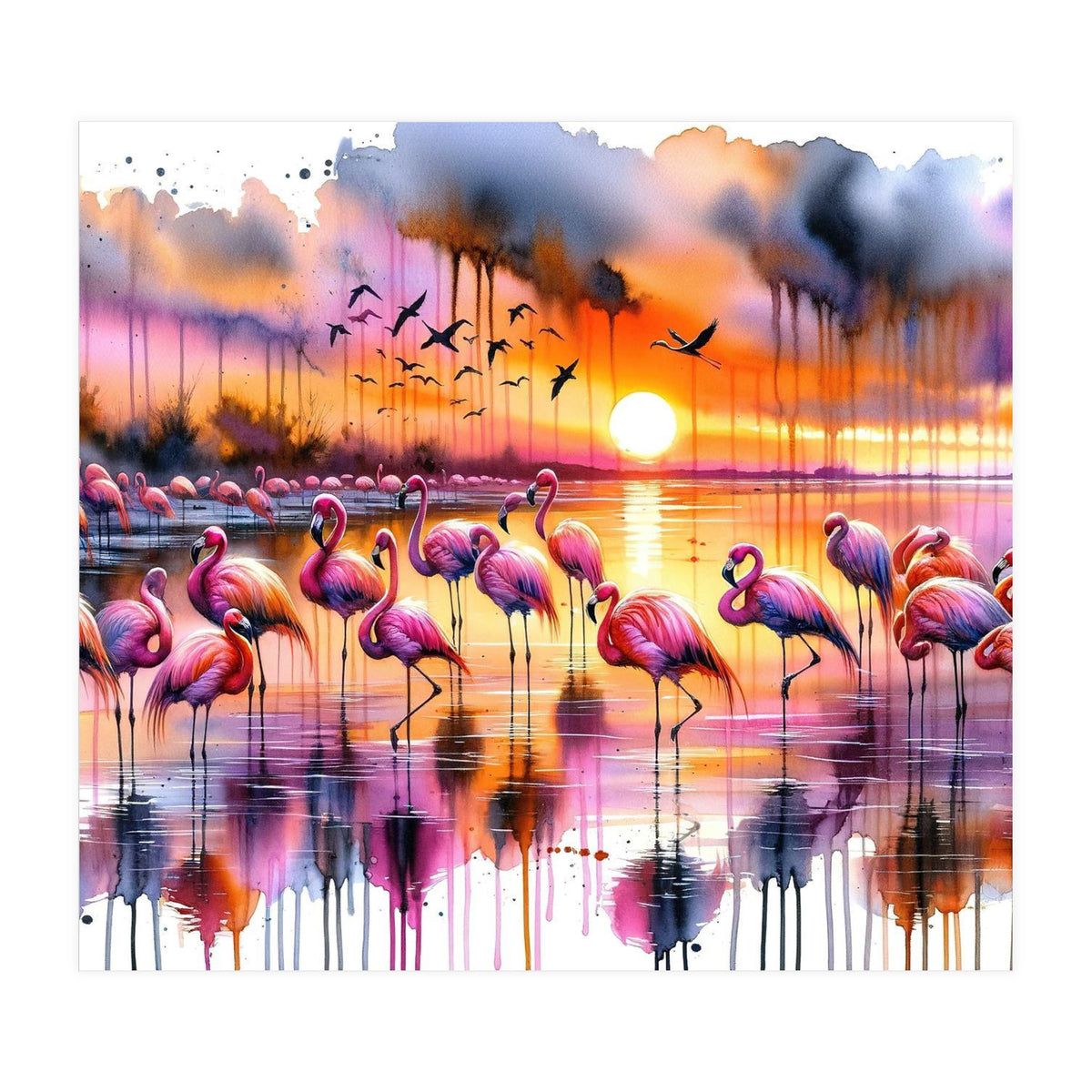 Flamingo Sunset On The Coast (Print Only)