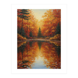 Golden Autumn Reflection: Impasto Forest Landscape (Print Only) thumbnail