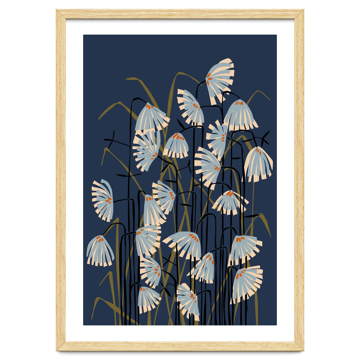 Linocut flower meadow blue