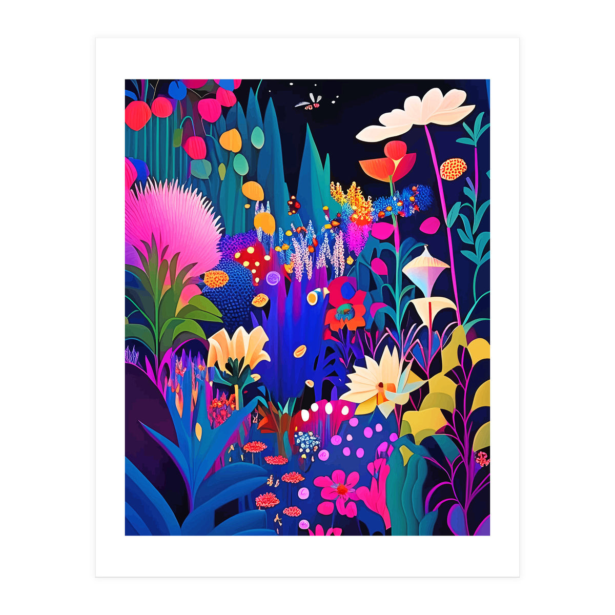 Surreal Emotions, Abstract Colorful Bold Botanical Nature Garden, Eclectic Boho Bohemian Modern Contemporary Graphic Design Painting (Print Only)