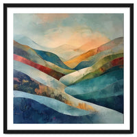 Abstract Mountain Landscape Painting with Textured Rolling Hills