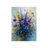 Vibrant Blue Delphinium and Red Rose Heavy Impasto Oil Painting (Print Only) thumbnail