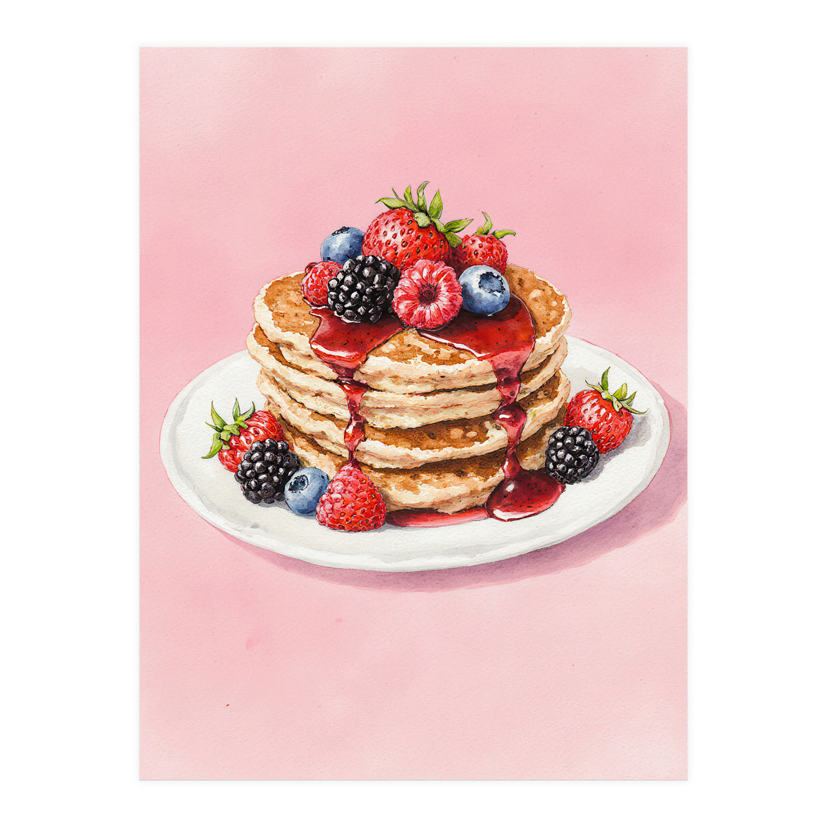 Berry Pancakes – Watercolor Breakfast Food (Print Only)