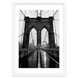 Brooklyn Bridge Black and White, Moody NYC Architecture, Rainy Urban Photography thumbnail