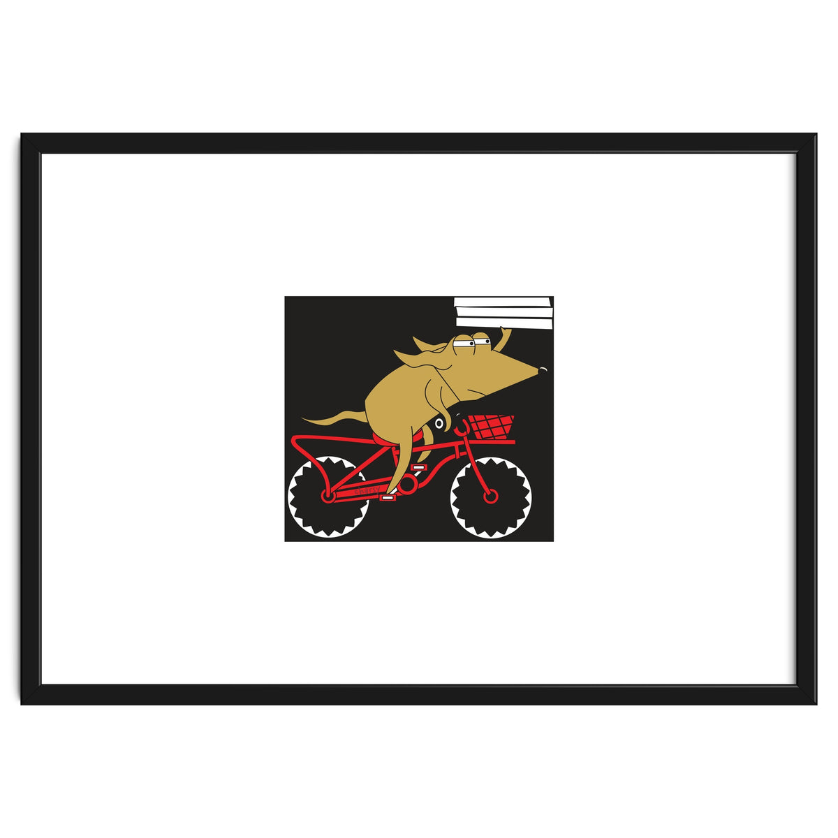 Cartoon Dog Marty cycling with Pizza