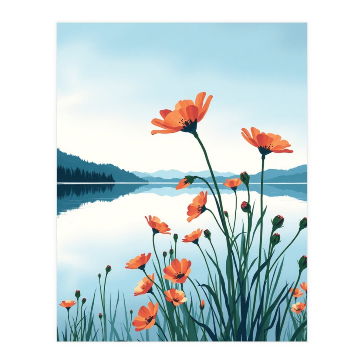 Flower And Lake (Print Only)