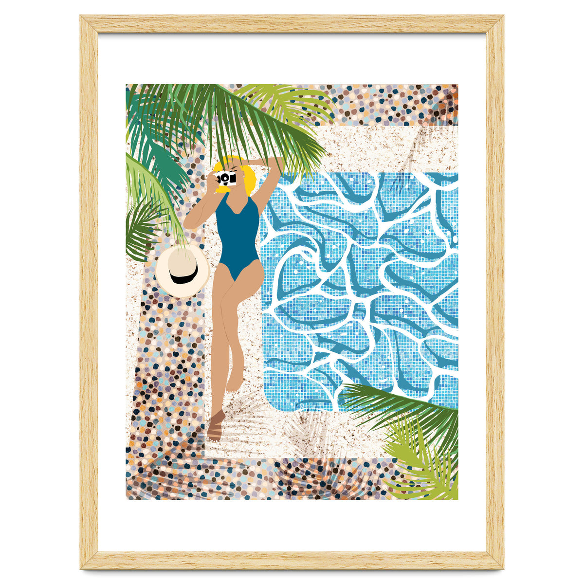 Click, Summer Travel Poolside Swim, Moroccan Tiles Staycation Vacation Holiday, Bohemian Woman Swimsuit Fashion Pose