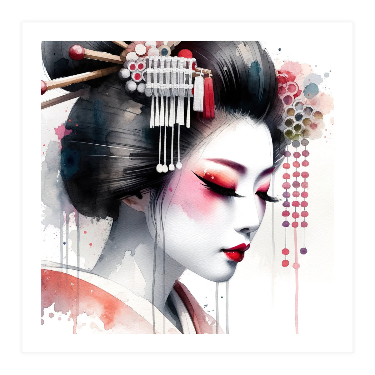 Crimson Kanzashi Modern Geisha (Print Only)