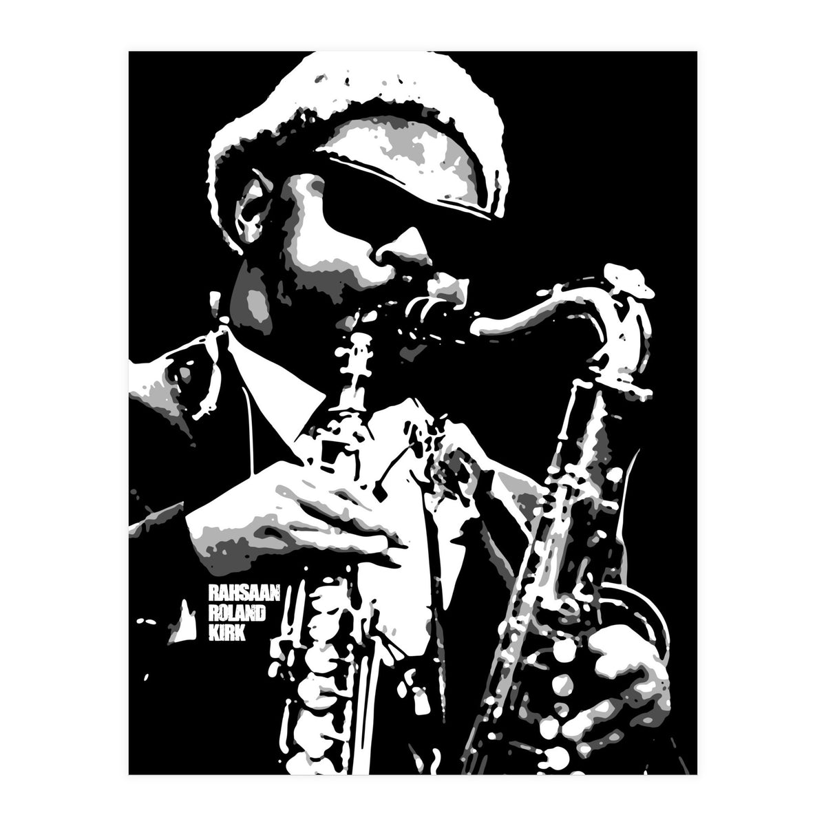 Rahsaan Roland Kirk American Jazz Multi-Instrumentalist in Grayscale 2 (Print Only)