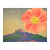 Georgia O’Keeffe – Hollyhock Pink with Pedernal (1937) | Vibrant Modernist Floral Landscape of New Mexico (Print Only)