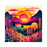 Folk Sunset Over Mountain Lake (Print Only) thumbnail