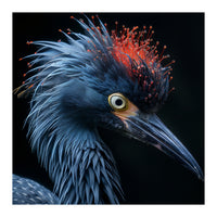 Blue Heron Bird Head With Orange Crown  (Print Only)