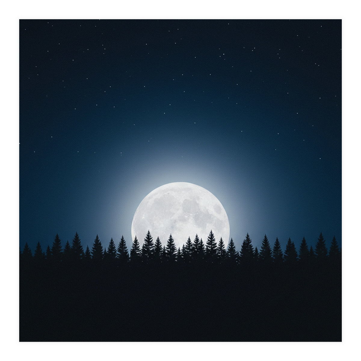 Midnight Serenity: Full Moon Over Forest Silhouettes (Print Only)