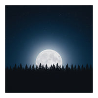Midnight Serenity: Full Moon Over Forest Silhouettes (Print Only)