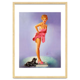 Pinup Girl On A Scale With Her Little Black Dog Behind thumbnail