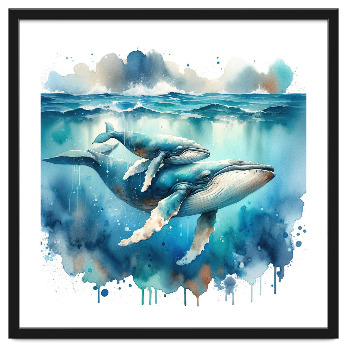 Mother And Calf Whales Watercolor