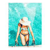 Pool Fashion | Modern Bohemian Woman Swim Watercolor Painting | Contemporary Travel (Print Only) thumbnail