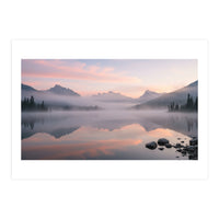 Misty Morning Reflection: Serene Alpine Lake (Print Only)